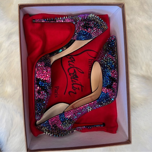 CHRISTIAN LOUBOUTINS - Iriza Bling Bang Crystal Spike Half d’Orsay Pump NEW! 38 - Picture 11 of 13